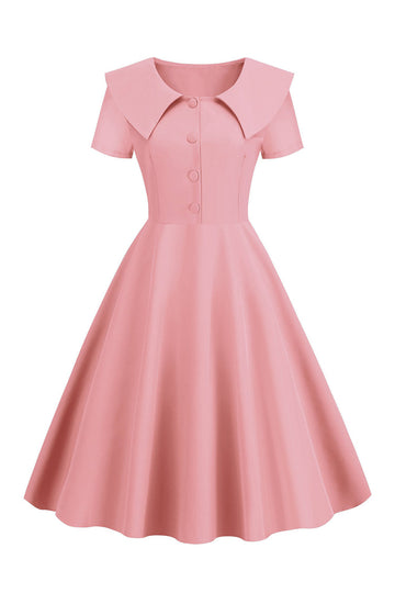 Blush mangas curtas Peter Pan vestido vintage com botões